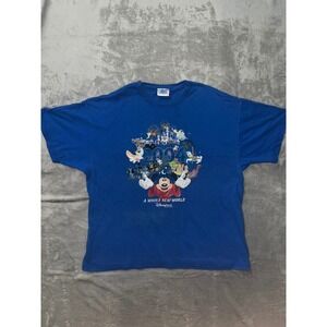 Vintage 2004 Disneyland Resort Sorcerer Mickey A Whole New World T-Shirt Blue